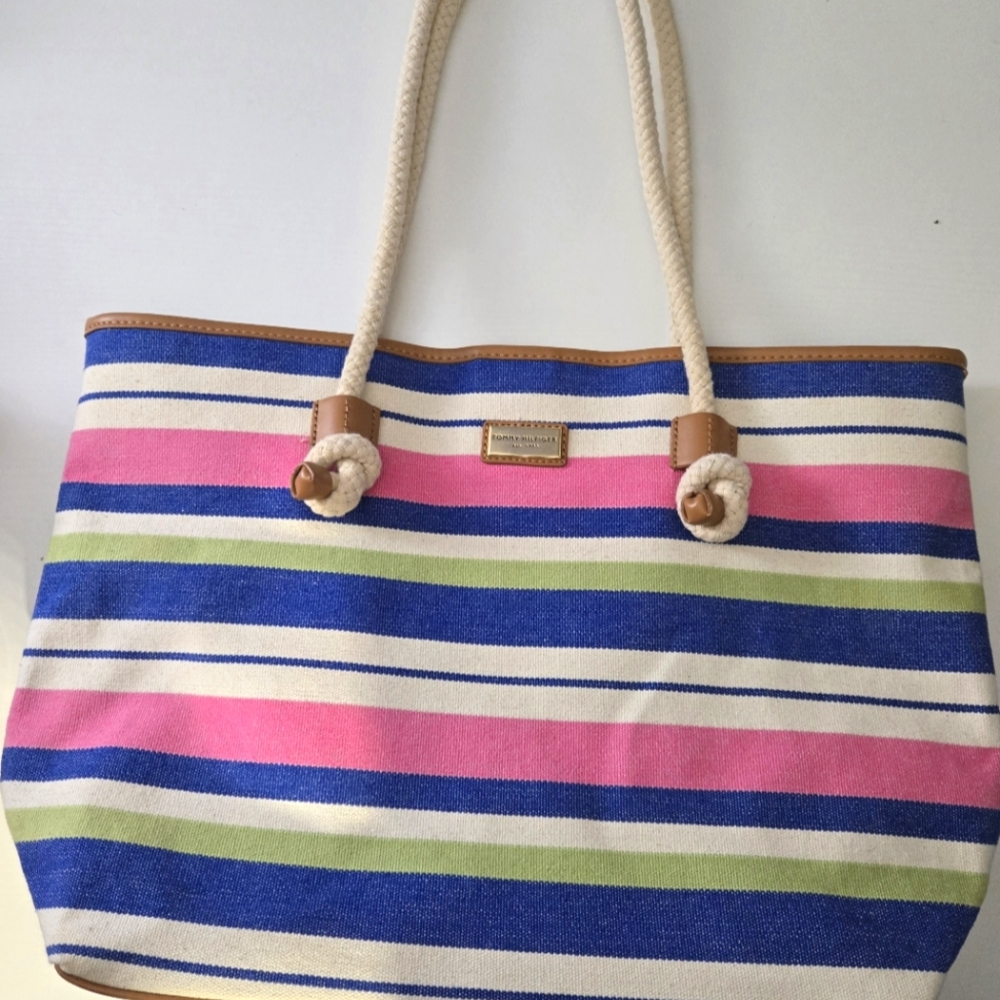 Vintage Tommy Hilfiger Tote, Fabric with Rope Handle Summertime Beach